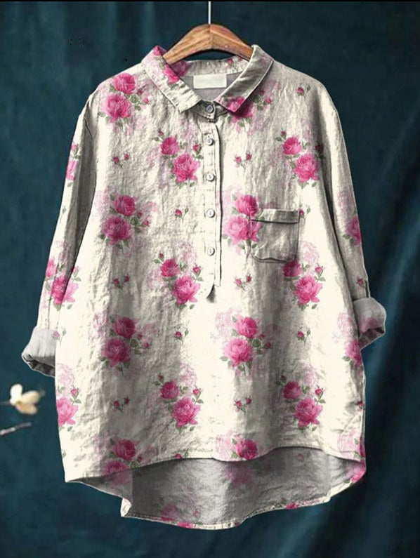 Blusa floral feminina, elegante e confortável para a mulher moderna. Estampa clássica, versátil para o verão casual.