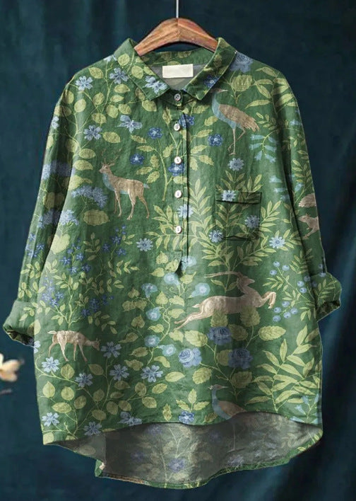 Blusa feminina floral estampada, design clássico e elegante. Com botões, ideal para a moda verão casual e moderna.