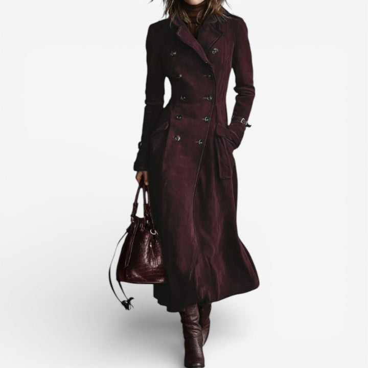 Trench coat feminino elegante, versátil para outono e inverno, um clássico da moda feminina.