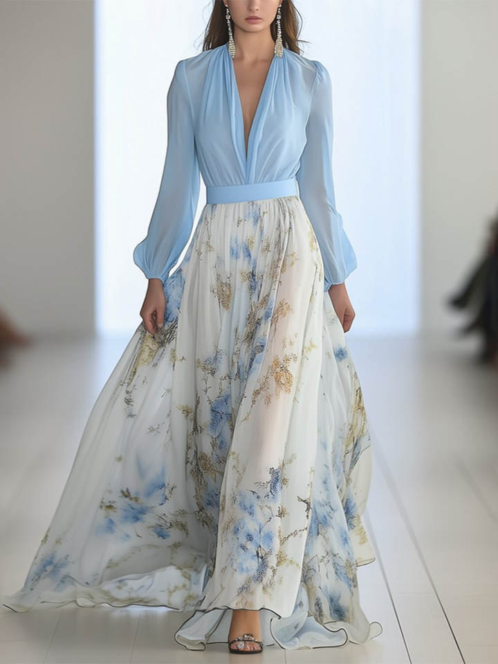 Vestido feminino longo floral, estampado com cores vibrantes para verão e primavera, moda feminina elegante e confortável.