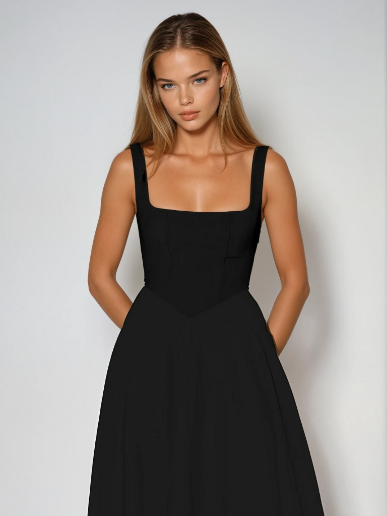 Vestido feminino ombro a ombro, estilo e conforto para a noite.