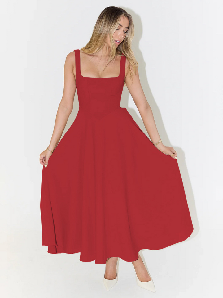 Vestido feminino ombro a ombro para o verão, estilo elegante.