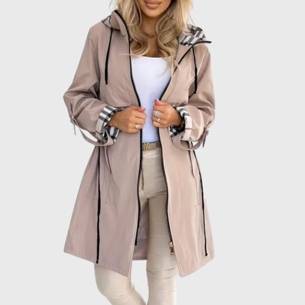 Jaqueta feminina de outono/inverno com zíper frontal. Estilosa e versátil para diversas ocasiões.