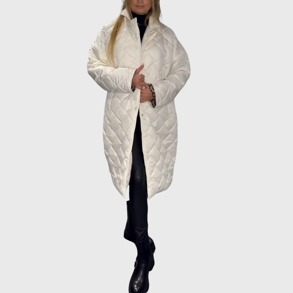 Casaco feminino acolchoado liso reversível, cor sólida, perfeito para um look versátil de inverno e outono.
