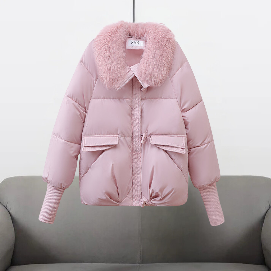 Roupa quente: casaco feminino de penas para inverno, acolchoado, longo. Estilo glamour elegante e confortável.