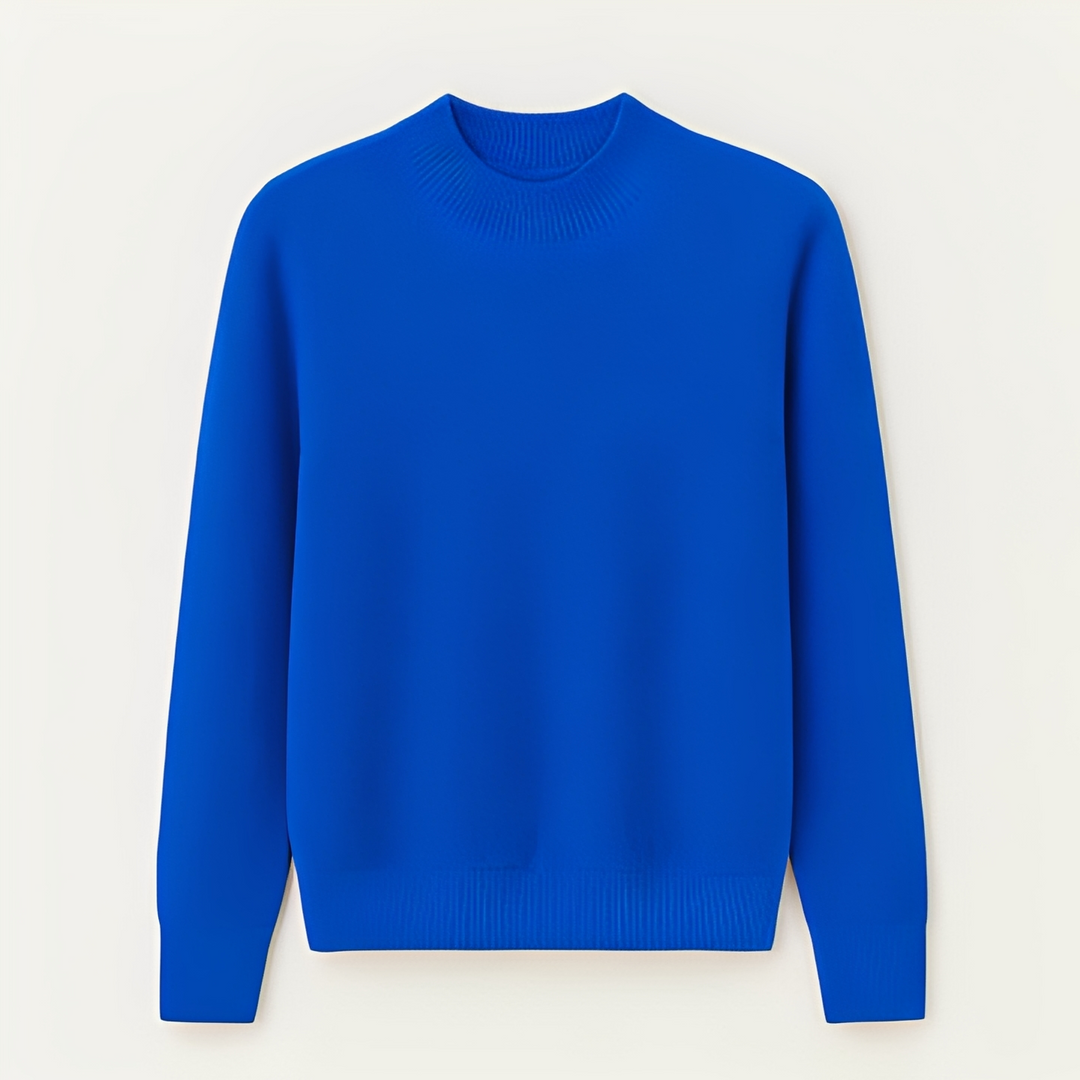 Suéter feminino azul marinho, versátil para outono/inverno, com estilo casual e muito conforto.