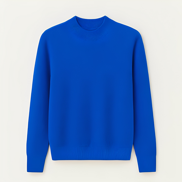 Suéter feminino azul marinho, versátil para outono/inverno, com estilo casual e muito conforto.