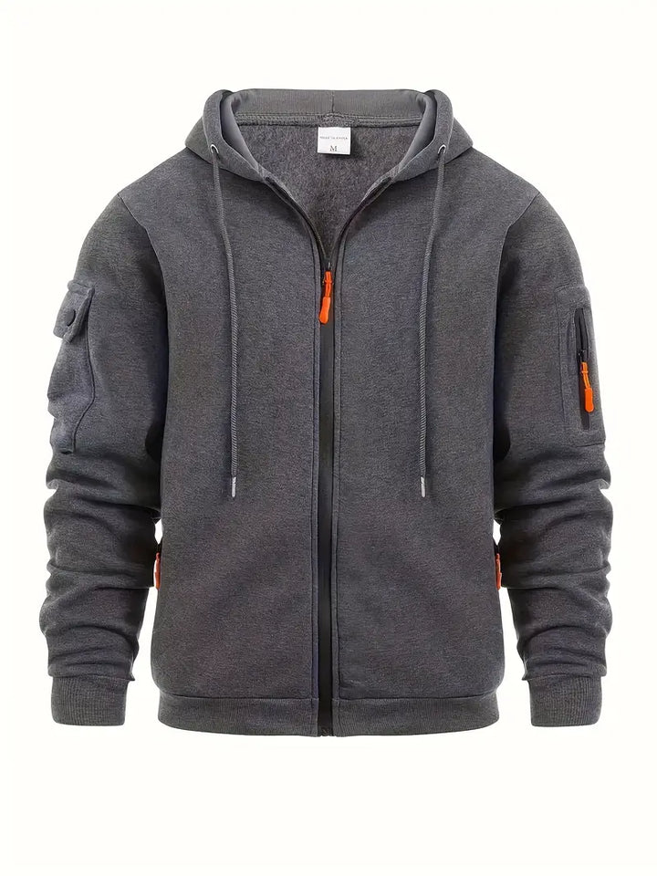 Confortável moletom masculino preto com capuz, perfeito para um estilo casual de inverno.