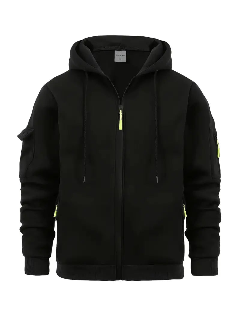 Agasalho masculino com capuz, moletom quente para inverno rigoroso e outono, cor caqui.