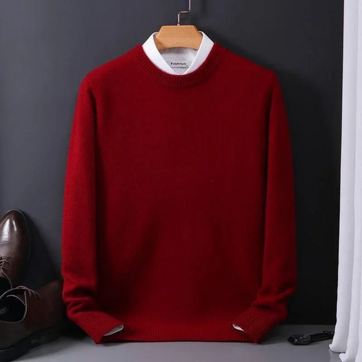 Camisola masculina elegante com gola redonda, conforto e estilo para outono/inverno.