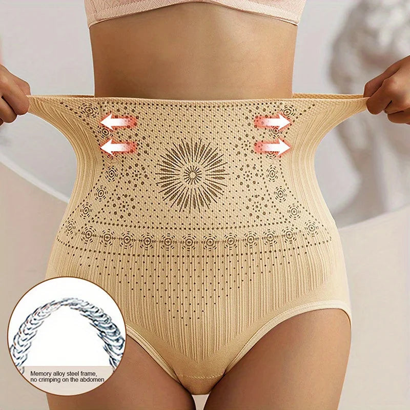 Calcinha modeladora feminina de cintura alta. Design sem costura, com compressão para definir a silhueta sob a roupa.