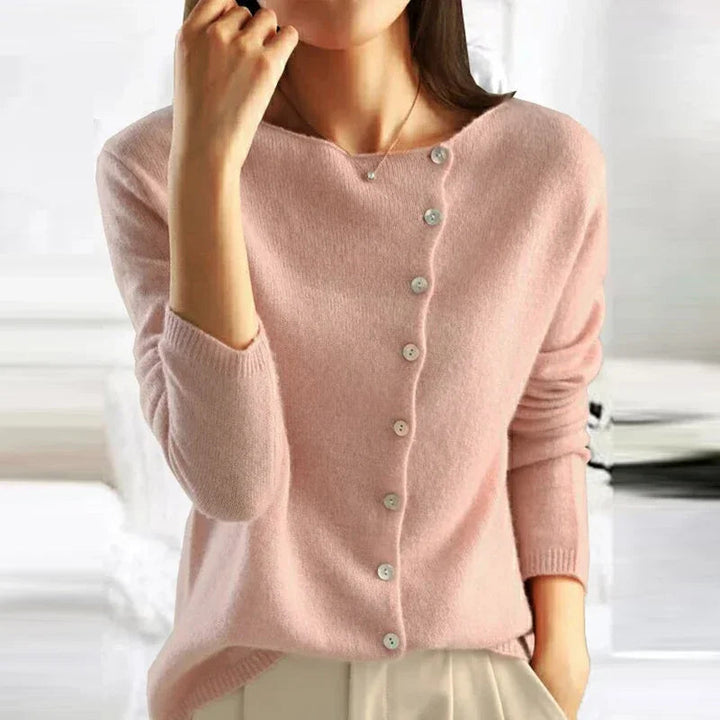 Casaco feminino elegante de malha Alfonsa com zíper lateral. Perfeito para inverno e outono.