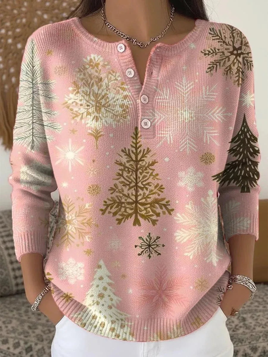 Camisola de Natal feminina quente com estampa festiva. Suéter elegante e confortável para moda inverno, presente ideal.
