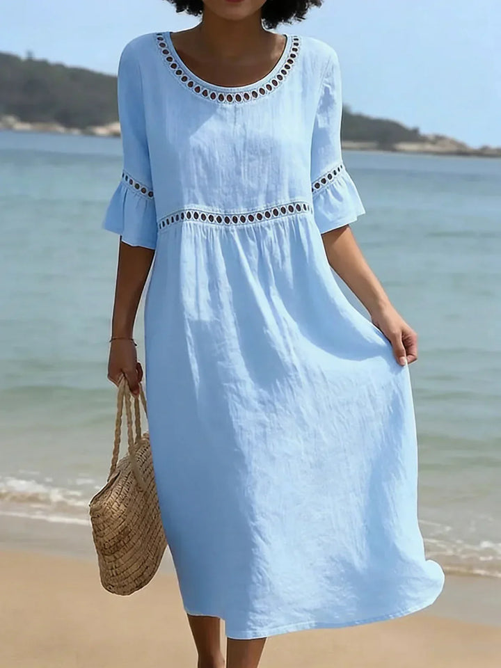 Vestido longo feminino elegante com efeito ventre plano, ideal para festa, verão e casual chic. Perfeito para mulher.