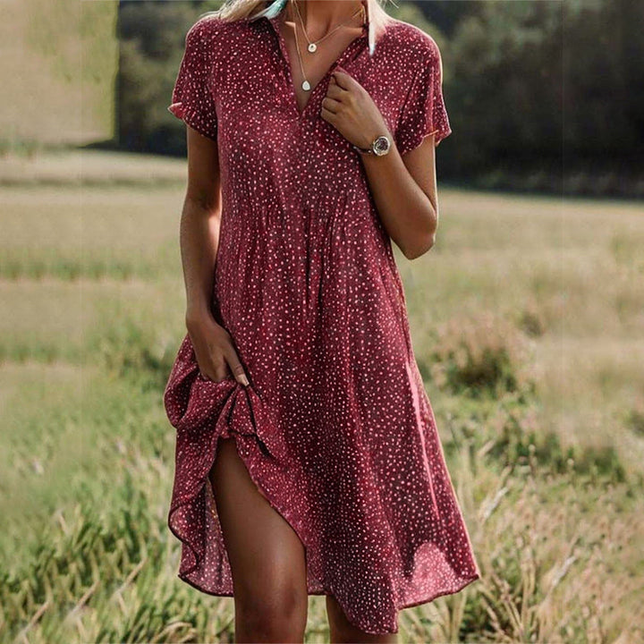 Vestido de verão feminino floral midi Els. Moda confortável e versátil, ideal para um look casual e chique.