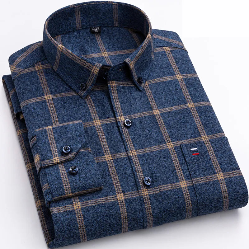 Camisa xadrez masculina casual, estilo atemporal e conforto para outono/inverno. Perfeita para looks modernos.