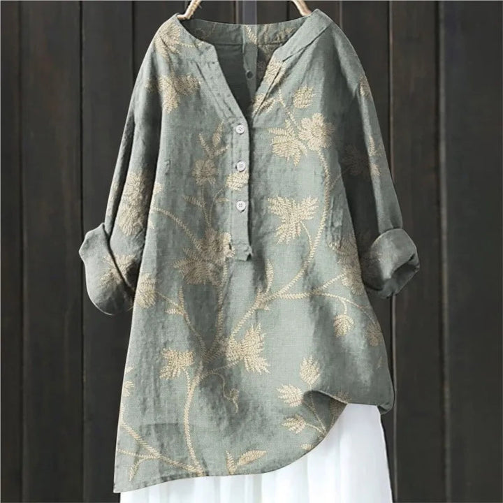 Toque vibrante: camisa feminina floral elegante e confortável. Ideal para o seu guarda-roupa de verão.