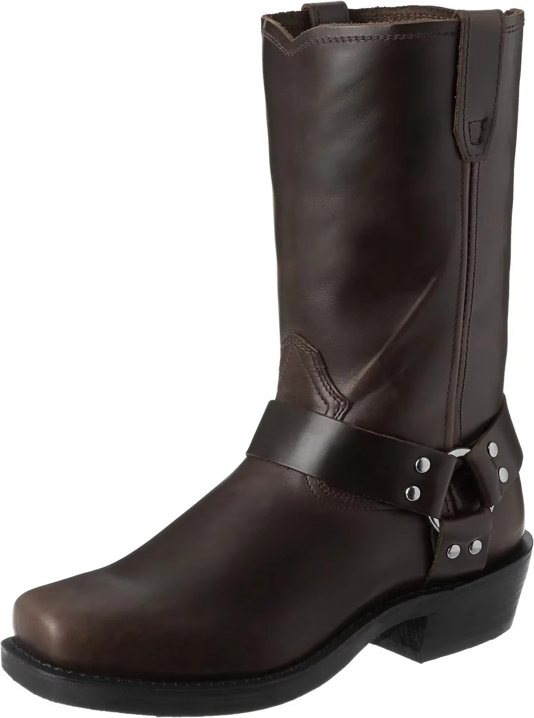 Elegantes botas vaqueiro masculinas pretas de couro, altura média, sem cadarço para conforto e estilo casual.