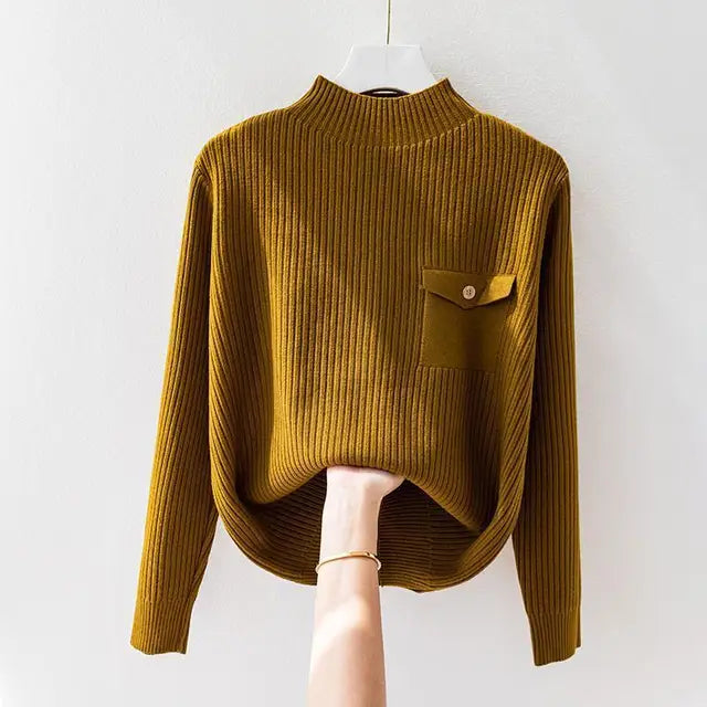 Suéter feminino Roselyn elegante, tricotado para conforto e estilo casual na moda outono inverno.