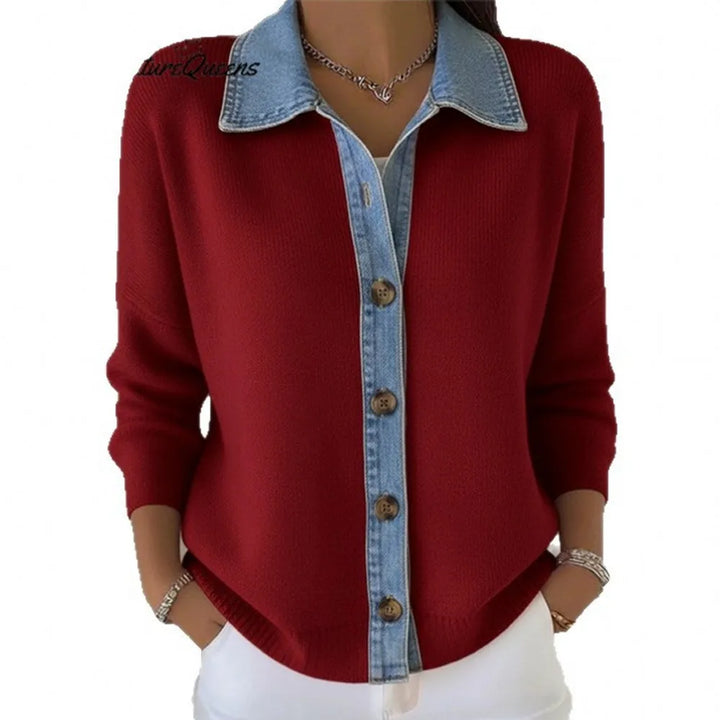 Camisola feminina Léonie em cor neutra, com gola moderna. Roupa de inverno confortável, elegante e atemporal.