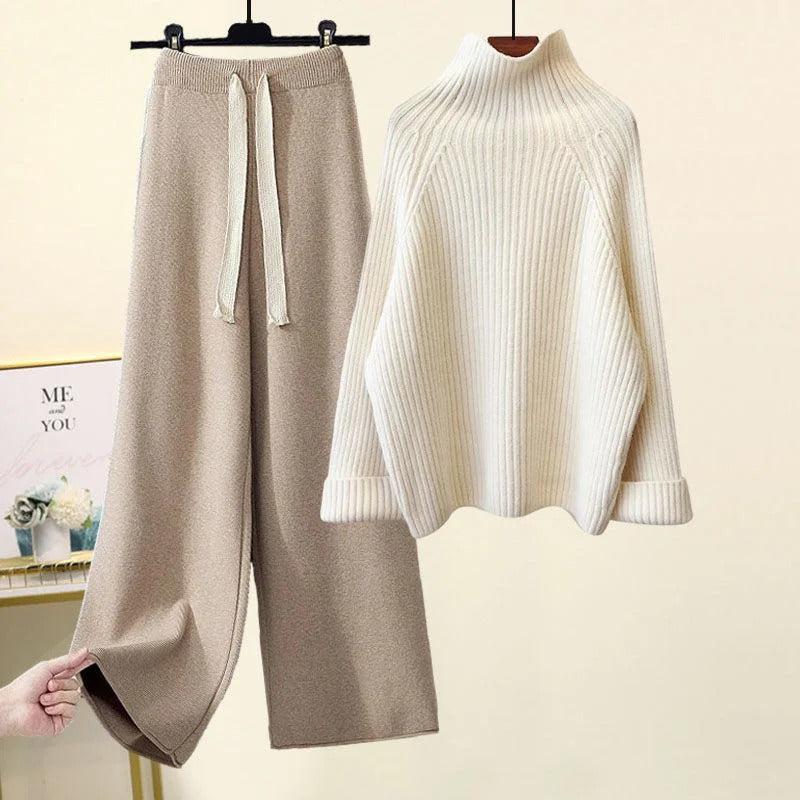 Conjunto feminino elegante de duas peças com manga longa, corte folgado, ideal para moda casual e versátil.