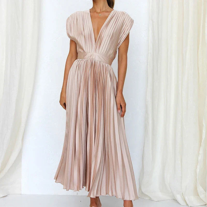 Vestido midi sem mangas, para mulher, com design elegante, ideal para festas de verão.