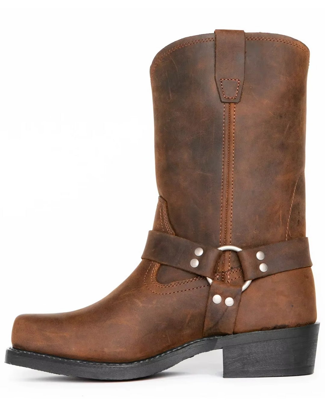 Botas masculinas de couro duráveis, estilo vaqueiro, altura média, perfeitas para uso casual ou ocidental.