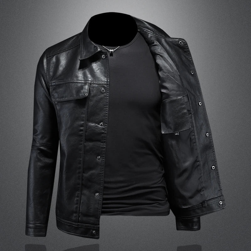 Jaqueta masculina motociclista cinza escuro. Estilo premium casual, ideal para outono.