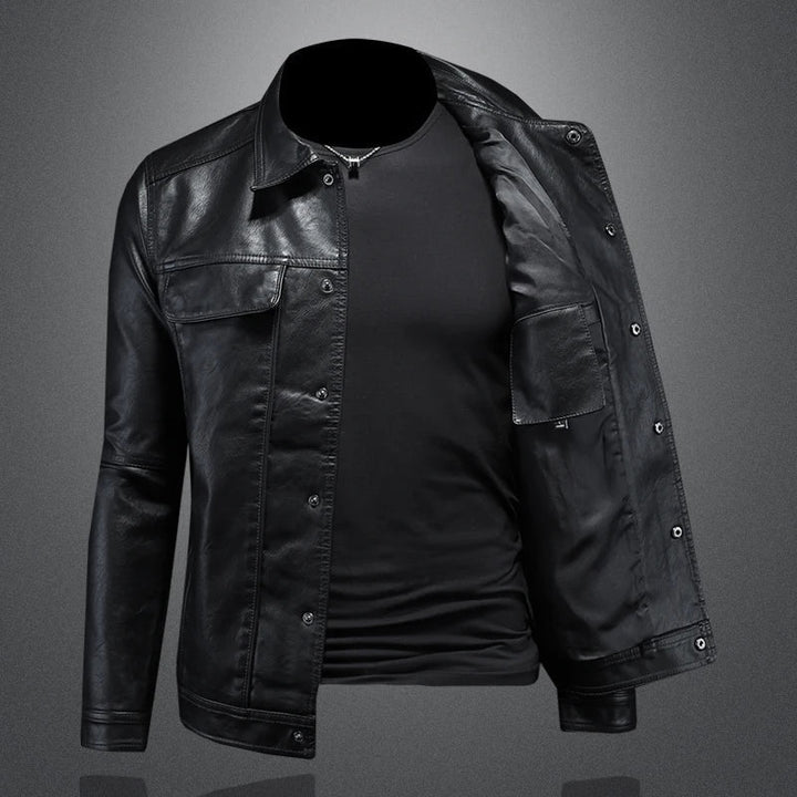 Jaqueta masculina motociclista cinza escuro. Estilo premium casual, ideal para outono.