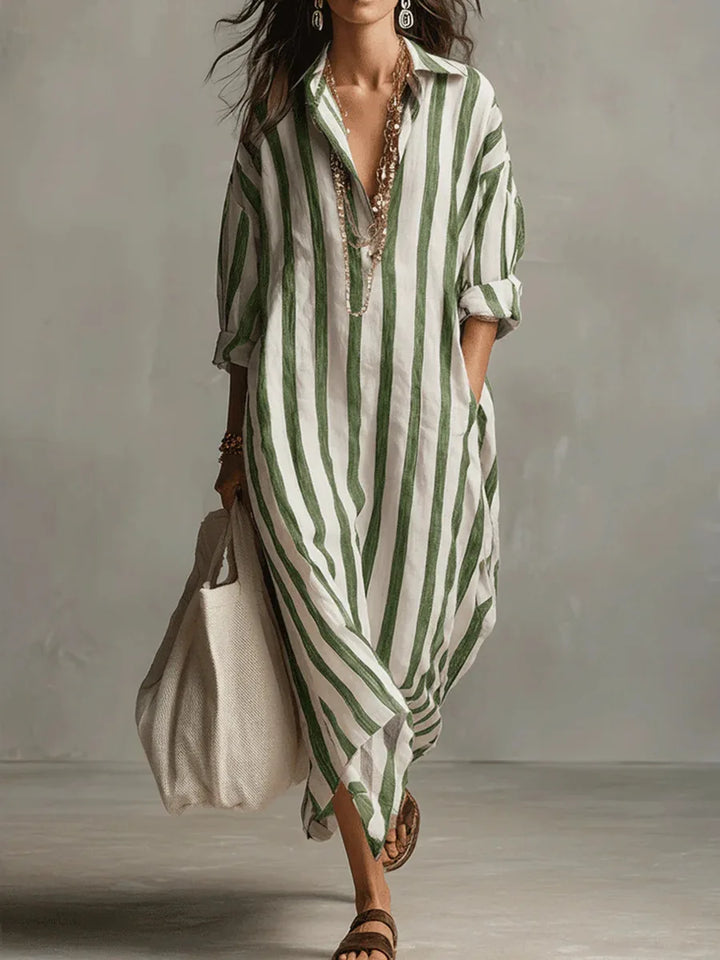 Vestido camisero longo feminino, que oferece estilo e conforto para a moda de verão. Roupa descontraída e elegante.