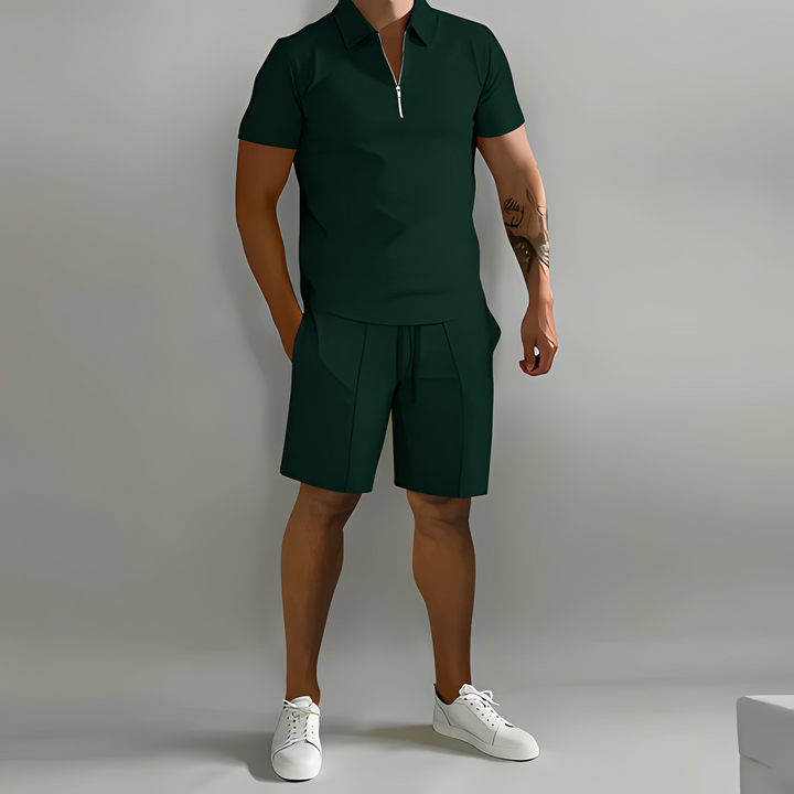 Conjunto masculino verão: polo e shorts. Peça essencial e versátil para conforto e estilo na moda homem.
