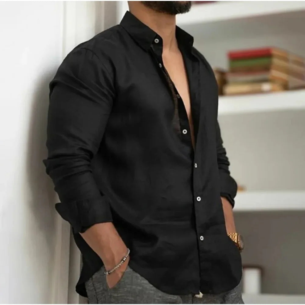 Camisa masculina casual chic de verão, tecido leve, em cor vibrante. Ideal para moda praia e looks relaxados.