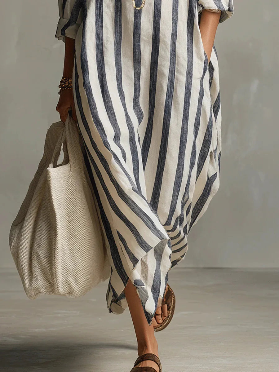Vestido longo feminino casual chic, com caimento leve e confortável. Perfeito para o estilo de verão elegante.