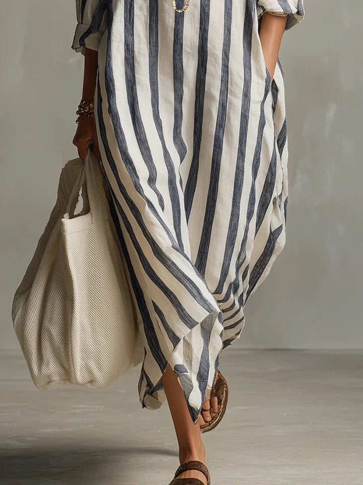 Vestido longo feminino casual chic, com caimento leve e confortável. Perfeito para o estilo de verão elegante.