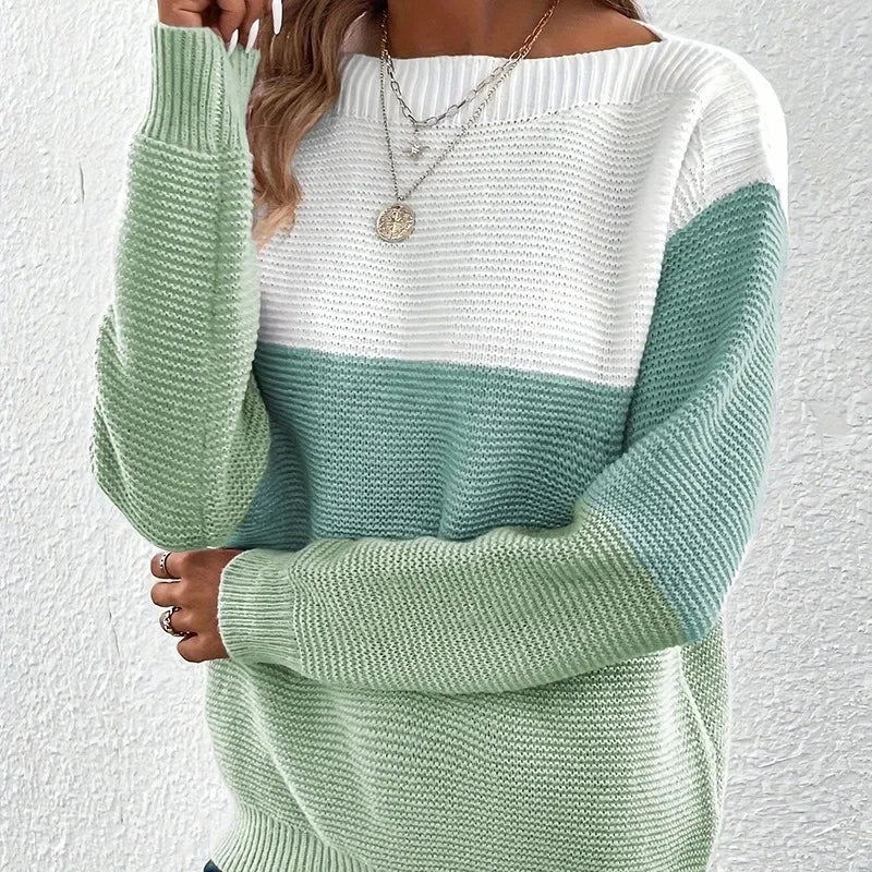 Suéter feminino de tricô macio, quente e confortável, perfeito para o inverno, com design elegante e casual.