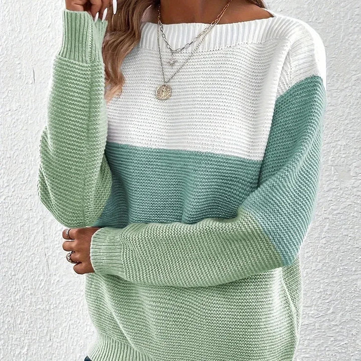 Suéter feminino de tricô macio, quente e confortável, perfeito para o inverno, com design elegante e casual.
