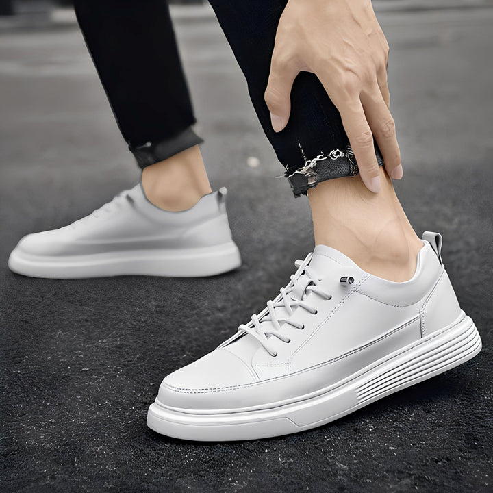 Tênis baixos masculinos, estilo moderno, cor clássica, atacadores. Calçado casual e versátil para conforto diário.