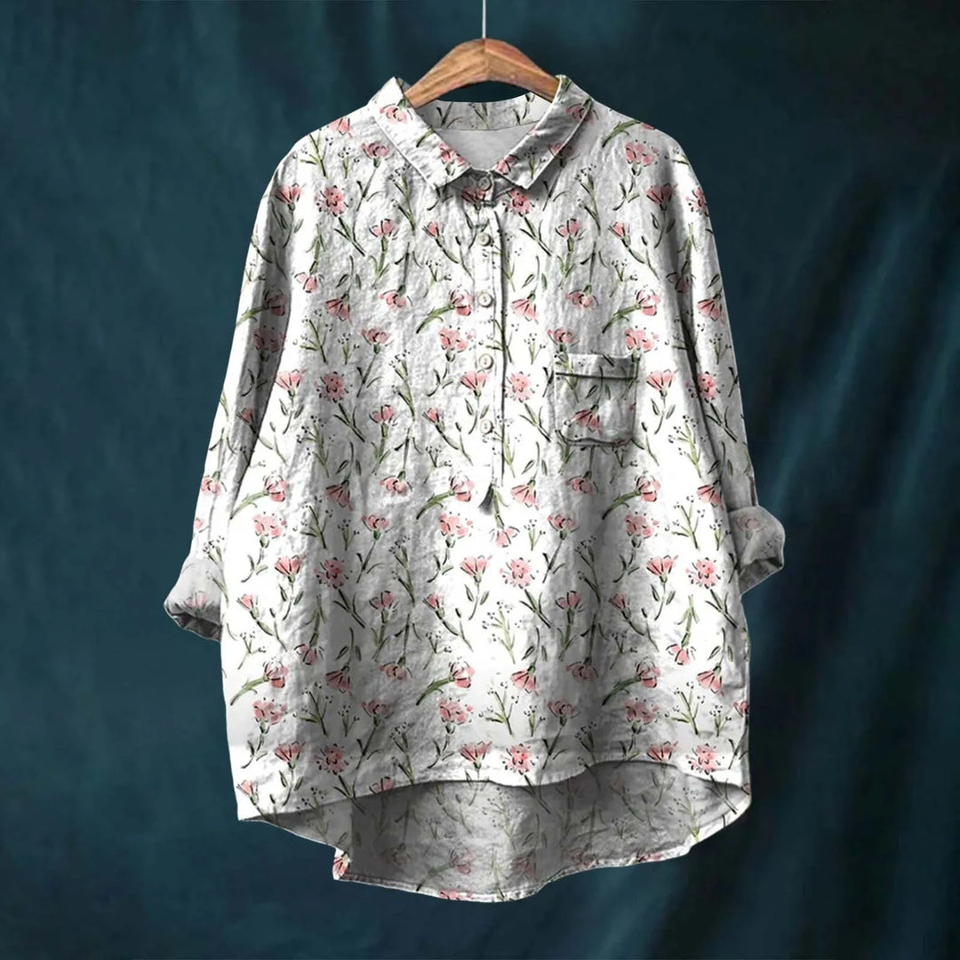 Camisa solta floral feminina, estilo boho elegante, ideal para o verão. Conforto e moda versátil. (PT)