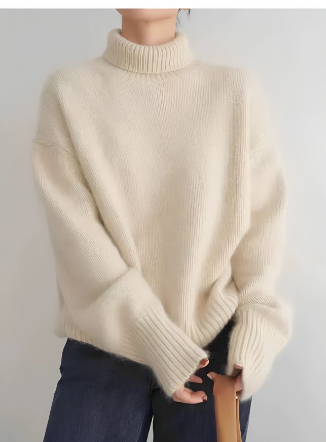 Suéter feminino de gola alta elegante para o inverno, perfeito para moda e conforto.