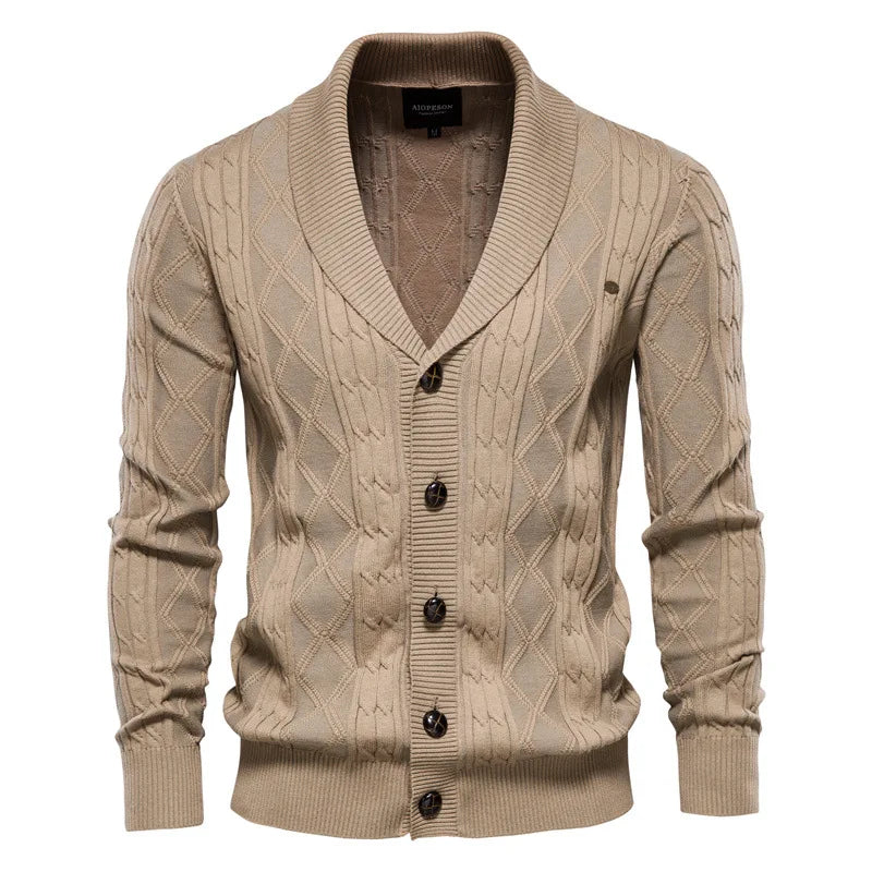 Camisola feminina sofisticada com gola xale. O cardigan perfeito para outono inverno, combinando conforto e estilo.