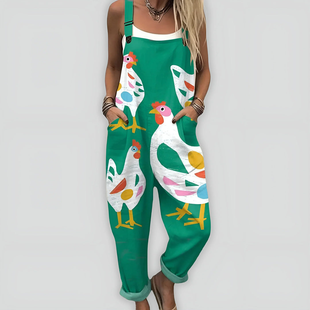 Macacão solto estampado floral para mulher. Roupa de moda feminina, casual e super confortável.