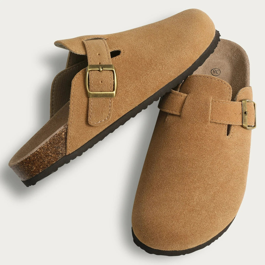 Tamancos femininos casuais estilo Boston, slip-on, ideais para o verão com palmilha ergonómica.