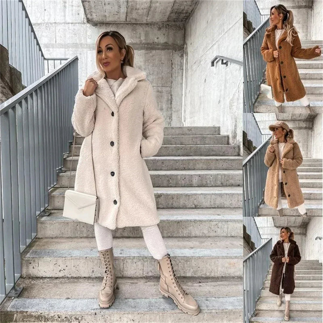 Casaco teddy feminino elegante e quente para o inverno, conforto e estilo chic.