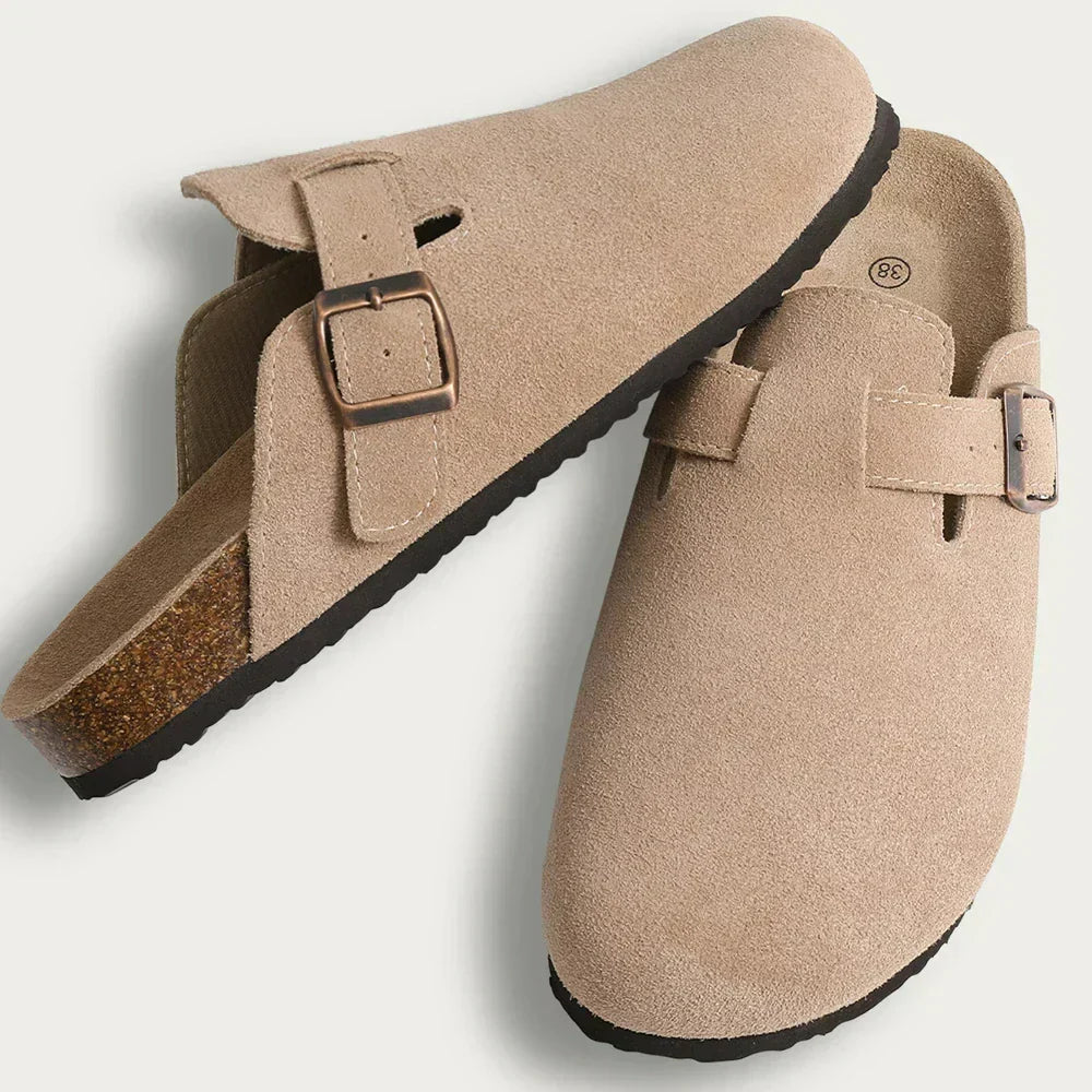 Sandálias femininas estilo Boston slip-on com palmilha ergonómica para conforto casual de verão.