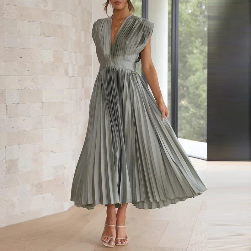 Vestido midi confortável e elegante, feminino, sem mangas, perfeito para a moda de verão.