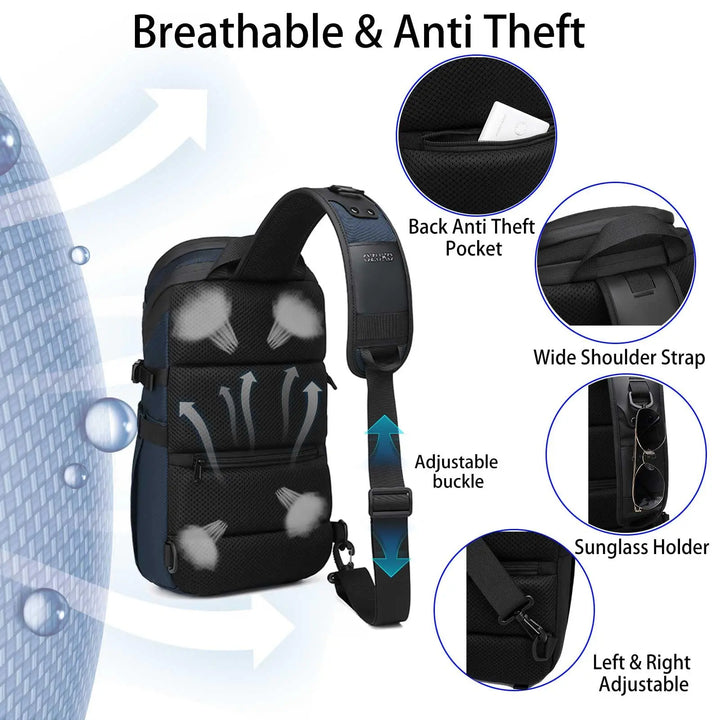 Mochila sling unissex confortável para o dia a dia, com segurança antifurto e material impermeável. Estilo e conforto.
