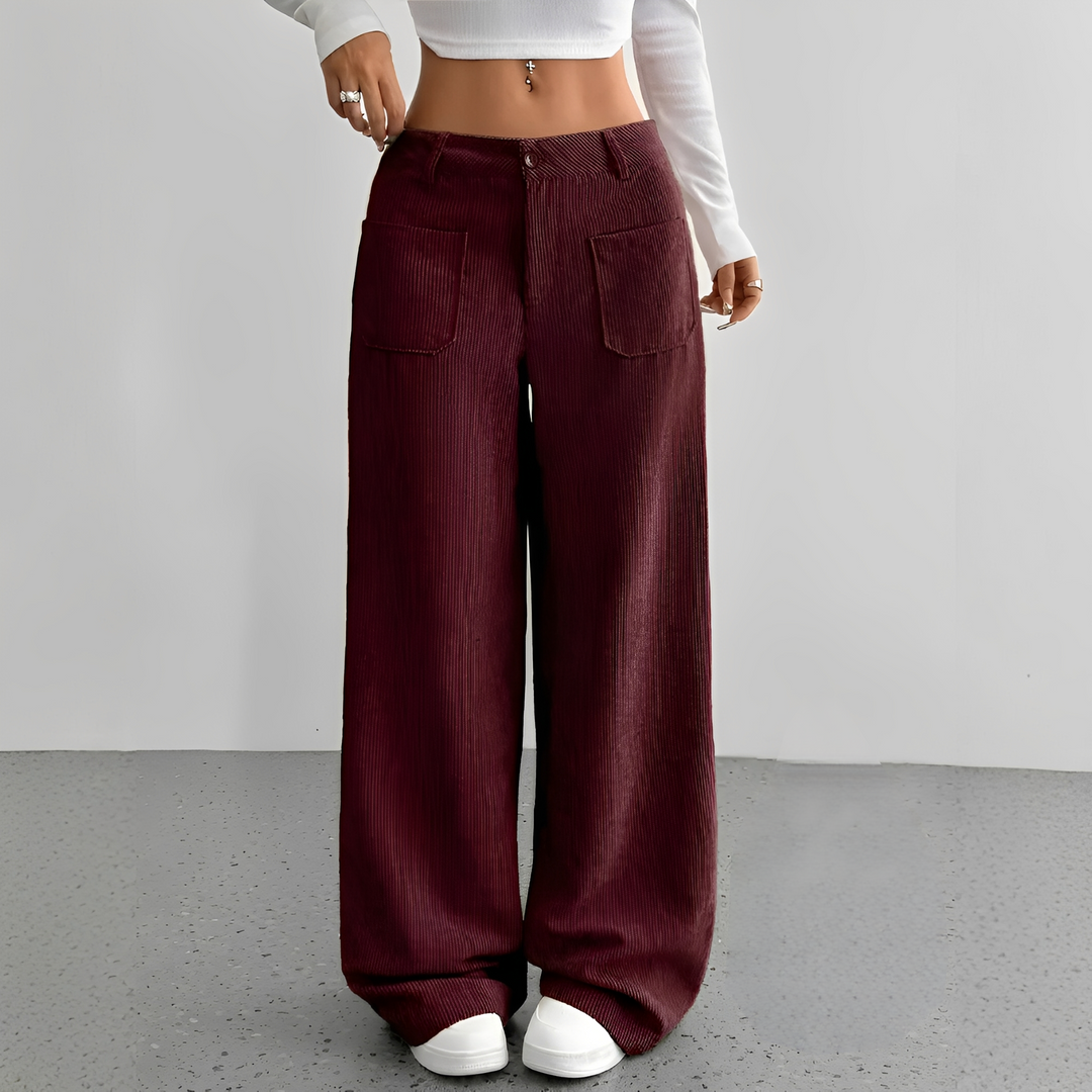 Calça feminina versátil de cintura alta, oferecendo elegância e conforto para looks casuais diários. Ideal p/ primavera.