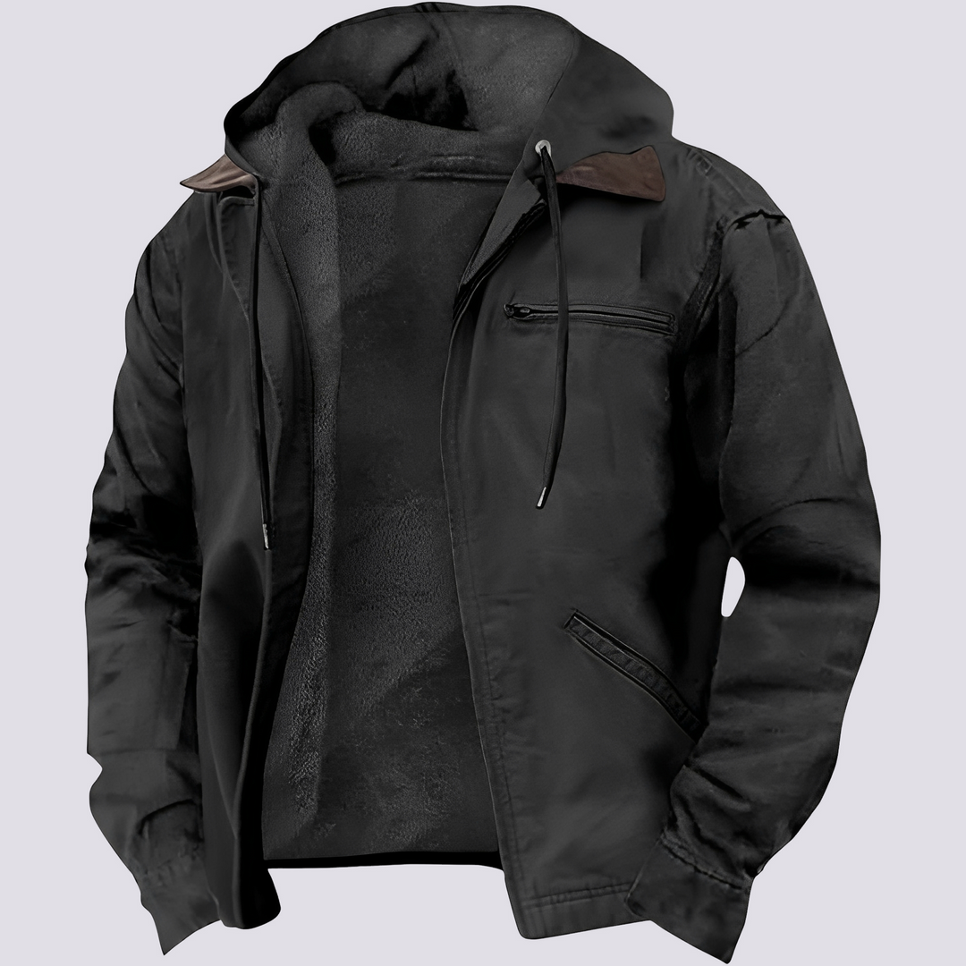 Moda masculina: Casaco acolchoado com capuz e corte amplo Harris, essencial para o conforto no inverno.