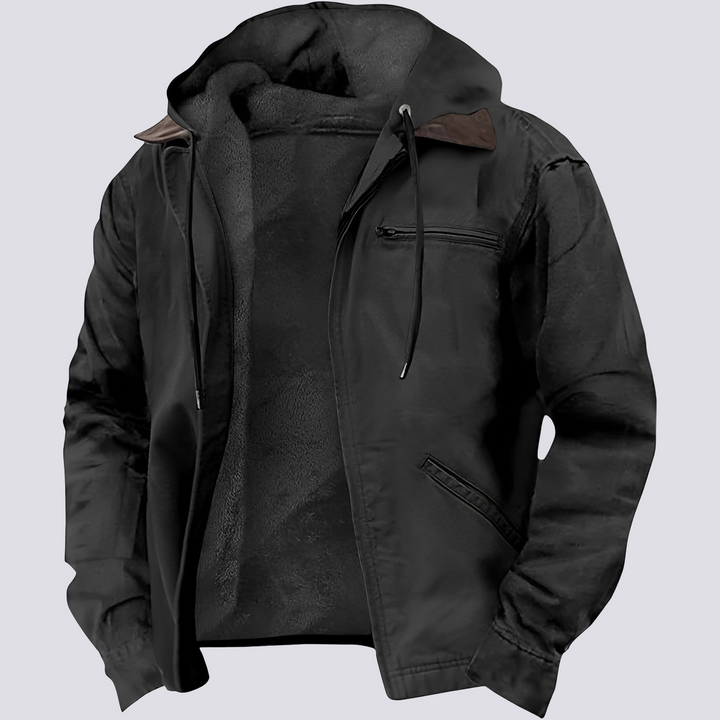 Moda masculina: Casaco acolchoado com capuz e corte amplo Harris, essencial para o conforto no inverno.