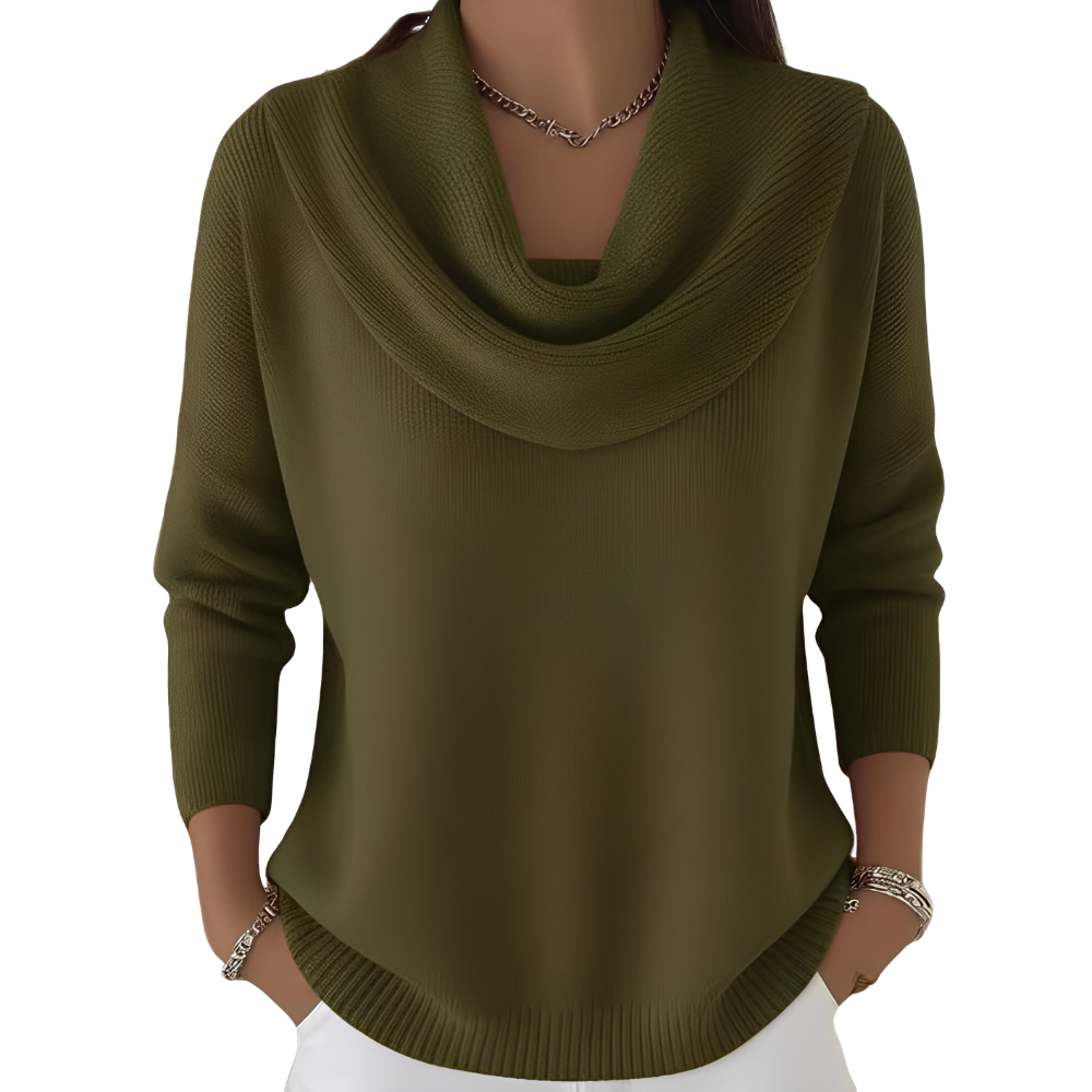 Suéter feminino solto e elegante para outono/inverno, com manga longa. Conforto e estilo para moda casual diária.